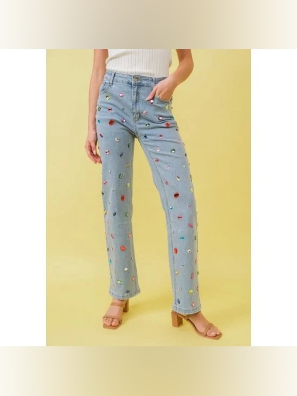 BRAND NEW WITH TAGS Multi Color Rhinestone Stretch Jeans